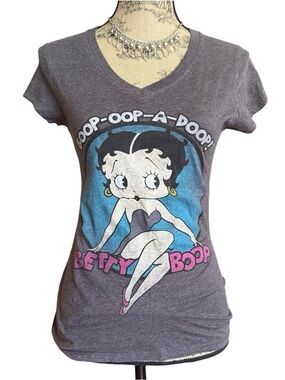 Betty Boop Women's Gray Graphic V-Neck Tee Size M